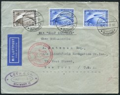 1930 South America Flight Cover To New York Franked 2m (2) & 4m Zeppelins, Tied By Friedrichshafen Pick Up C.d.s's & - Autres & Non Classés