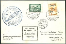 1931 Hungary Flight - A Dedicated Card Franked 12f Air 1p Zeppelin, Tied With Budapest Cancels, Dark Blue Flight Cachet, - Sonstige & Ohne Zuordnung