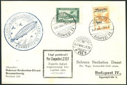 1931 Hungary Flight - A Dedicated Card Franked 12f Air 1p Zeppelin, Tied With Budapest Cancels, Dark Blue Flight Cachet, - Other & Unclassified