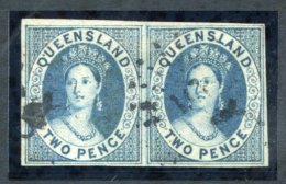 1860 Wmk Large Star Imperf 2d Blue Horizontal Pair With Good To Large Margins, Clearly Cancelled, Fine. A Rare Multiple. - Sonstige & Ohne Zuordnung