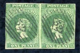 1855 Watermark Large Star, Imperforate 1d Dark Green, A Horizontal Pair With Good To Large Margins, Both Clearly Cancell - Autres & Non Classés