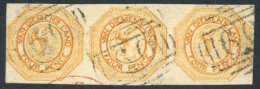 1853 (Nov) Courier Pl.2 4d Yellowish-orange Strip Of Three, [7-9], Good To Large Margins On Three Sides, Frameline Just - Altri & Non Classificati