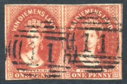 1855 Wmk Large Star 1d Carmine, A Horizontal Pair With Good To Large Margins, Both Cancelled '11' (Avoca), Fine & At - Sonstige & Ohne Zuordnung