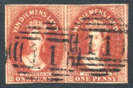 1855 Wmk Large Star 1d Carmine, A Horizontal Pair With Good To Large Margins, Both Cancelled '11' (Avoca), Fine & At - Otros & Sin Clasificación