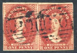 1855 Wmk Large Star 1d Carmine Horizontal Pair With Good To Large Margins, Both Cancelled '20', Fine. SG.14, Cat. &pound - Sonstige & Ohne Zuordnung