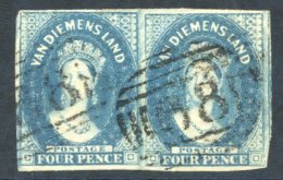 1856-57 No Wmk 4d Blue Horizontal Pair With Good To Large Margins, Both Cancelled '68,' Fine. SG.22, Cat. £260. - Autres & Non Classés