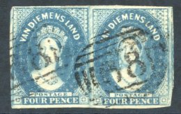 1856-57 No Wmk 4d Blue Horizontal Pair With Good To Large Margins, Both Cancelled '68,' Fine. SG.22, Cat. £260. - Otros & Sin Clasificación