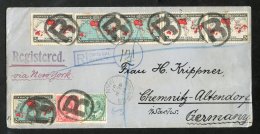 1907 Blue Registered Cover To Germany Bearing 2c Map (6) - Two Distinctive Shades, 1903 1c & 2c, All Tied By Bold 'R - Sonstige & Ohne Zuordnung