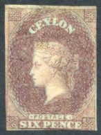 1857 6d Purple-brown Unused Without Gum, Touched In Places, Tiny Mark On Reverse O/w Fine. Very Rare. Diena Cert. 1964. - Sonstige & Ohne Zuordnung