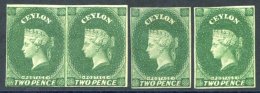 1857-59 2d Green Horizontal Pair & Two Singles, All With Clear Margins, The Pair With Part O.g, The Singles Without - Sonstige & Ohne Zuordnung