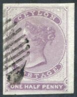 1857-64 No Wmk Imperf On Blued Paper ½d Reddish Lilac With Good To Large Margins, Cancelled By Part Oval Of Bars, - Sonstige & Ohne Zuordnung