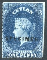 1863-66 1d Deep Blue, Perf 12½, Hand Stamped 'SPECIMEN' (Type D5), No Gum, Straight Edges At Top & Right And - Autres & Non Classés
