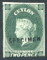 1863-66 2d Grey-green, Imperforate, H/stamped 'SPECIMEN' (Type D5), Unused, Large Margins On Three Sides, Cut Into At Fo - Sonstige & Ohne Zuordnung
