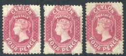 1863-66 4d Rose-carmine (3) - One Unused With Small Part O.g And Two Unused Without Gum, One With 'E' Of Papermaker's Wm - Autres & Non Classés