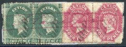 1863-66 4d Rose-carmine (2) On Fragment With 2d Grey-green Pair, All Crossed By M/s 'Stamped' In Red Ink & Cancelled - Autres & Non Classés