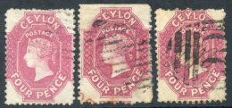 1863-66 4d Rose-carmine, Three Used Examples, Two Cancelled By Oval Of Bars (one With Straight Edge At Top), The Third C - Sonstige & Ohne Zuordnung