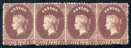 1863-66 5d Red-brown Horizontal Strip Of Four, Unused With Part To Large Part O.g, One With Minute Thin Spot And Some Pe - Autres & Non Classés