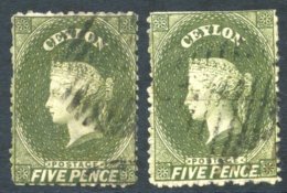 1863-66 5d Grey-olive, Two Used Examples, One With Some Short Perfs At Left, The Other With Wmk Reversed & Straight - Autres & Non Classés