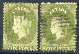 1863-66 5d Yellow-olive, Two Used Examples, One With Wmk Reversed (short Perf At Top), Both Cancelled By Oval Of Bars, F - Sonstige & Ohne Zuordnung