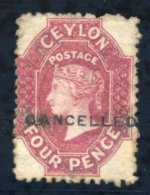 1867-70 CCC 4d Rose H/stamped 'CANCELLED' (Type D6), No Gum, Some Perfs With Light Stains, Mainly On Reverse & Sligh - Sonstige & Ohne Zuordnung