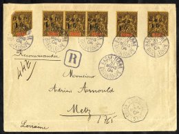 GUADELOUPE 1904 Reg Envelope To France Bearing 1f On 75c Violet/yellow (Yv 49) X3, And 1f On 75c Violet/yellow (Yv 49a) - Sonstige & Ohne Zuordnung
