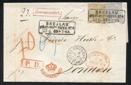 NORTH GERMAN CONFEDERATION 1869 Entire Letter Registered From London, Franked Rouletted 2g & Perf 5g, Tied Boxed 'Br - Sonstige & Ohne Zuordnung