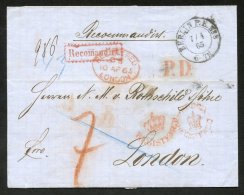 PRUSSIA 1865 April 17th Stampless Entire Registered From Berlin To London, Showing Red Boxed 'Recomandirt' Scarce 'Pruss - Sonstige & Ohne Zuordnung