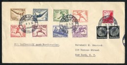 1936 (9 May) Olympic Games Cover To New York, Franked Olympic Set, Tied Hindenburg First Flight D/stamp, Also First Day - Sonstige & Ohne Zuordnung