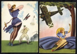 1930's-40's Propaganda Cards In Colour Depicting Italian Soldiers In Action, Further Cards Showing Women & Aeroplane - Other & Unclassified