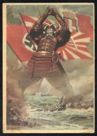 1940 Propaganda Card Showing Japanese Samuri Plus German & Italian Flags In Background, Another Card Of Military Sce - Sonstige & Ohne Zuordnung