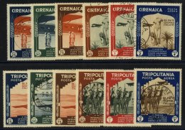 CYRENAICA & TRIPOLITANIA 1934 Colonial Exhibition Air Sets VFU, SG.120/125 & 210/215. (12) Cat. £270 - Autres & Non Classés