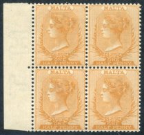 1882-84 CCA ½d Orange-yellow, Left Side Marginal M Block Of Four (2x UM), Very Fresh, SG.18. (4) Cat. £160+ - Sonstige & Ohne Zuordnung