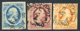 1852-53 5c, 10c & 15c With Four Margins, VFU With Half Round Cancels. Attractive Trio. Cat. £279 - Other & Unclassified