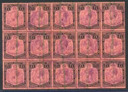 1913-21 MCCA £1 Purple & Black/red Block Of Fifteen, Fiscally Used, Nevertheless A Rare Multiple. SG.98 - Sonstige & Ohne Zuordnung