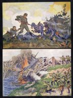 1940's Propaganda WWII Cards Incl. Russian Women With Machine Guns, Troops In Winter, Troops Fighting With Tanks. (9) - Sonstige & Ohne Zuordnung