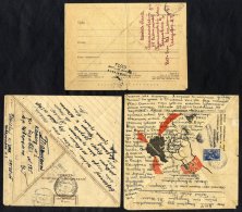 1944-45 WWI Three Painted Illustrated Letter Sheets, Hand Written Letters (triangular Shape When Originally Sent), Inter - Sonstige & Ohne Zuordnung