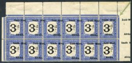 1923 Postage Due, South Africa, De La Rue Printing 3d Black & Blue Block Of Twelve From The Upper Right Pane With Ma - Sonstige & Ohne Zuordnung