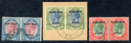 1923 Setting II 5s Purple & Blue, 10s Blue & Olive-green And £1 Green & Red Horizontal Pairs, Used Wit - Sonstige & Ohne Zuordnung