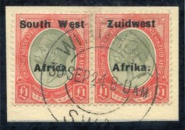 1924 £1 Pale Olive-green & Red Horizontal Pair, Neatly Cancelled & Tied On Piece By Windhoek 30 Sept 1924 - Sonstige & Ohne Zuordnung