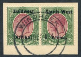 1924-25 Setting IV 2/6d Purple & Green Horizontal Pair, Neatly Cancelled & Tied On Piece By Windhoek December 19 - Sonstige & Ohne Zuordnung