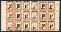 1925 Postage Due, South Africa, Pretoria Printings, 1½d Black & Yellow-brown Block Of Eighteen Comprising Nin - Sonstige & Ohne Zuordnung