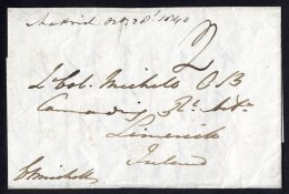 1840 Oct 28th Cover From Madrid To Limerick, Ireland From Edward Michell, Lt. Col. British Commissioner In Spain To Lt. - Sonstige & Ohne Zuordnung