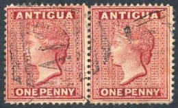 1890 1d Of Antigua Horizontal Pair Cancelled In A12 Barred Oval (see Note In Catalogue After SG.28) Cat. £260 - Sonstige & Ohne Zuordnung