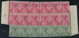 1890-97 CCA ½d Green Upper Right Corner Marginal Plate Block Of Twelve, UM (2 Stamps Creased), Also Marginal UM B - Sonstige & Ohne Zuordnung