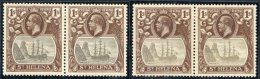 1922-27 MSCA 1s Grey & Brown Horizontal Pairs (2) With 'broken Mainmast' & 'cleft Rock' Varieties, M. SG.106, 10 - Sonstige & Ohne Zuordnung