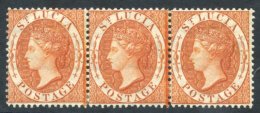 1864-76 CC Perf 14, 1s Deep Orange Strip Of Three, Unused With Large Part O.g, Fine. SG.18a, Cat. £510. - Sonstige & Ohne Zuordnung