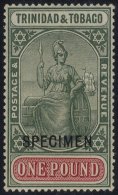 1913-25 £1 Grey Green & Carmine, Fine Optd SPECIMEN, SG.156s. (1) - Other & Unclassified