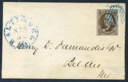1847 Wrapper From Baltimore To Bel Air, Franked 5c Franklin, Fine Four Margined Example Tied With Blue Circular Grid Wit - Sonstige & Ohne Zuordnung