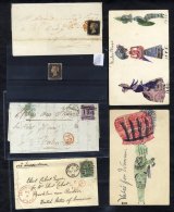 Collection In Album QV-QEII Covers/cards Etc. Incl. 1840 1d U On Cover (cut Into), 1841 1d Reds, Perf 1d Reds, ½d - Other & Unclassified