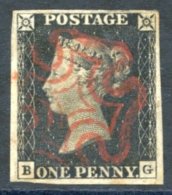 Plate 1b BG, Large Margined Example, Very Fine Red MC. (1) - Other & Unclassified